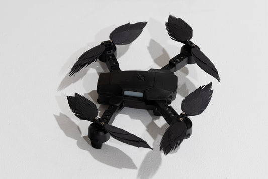 drone no propelled but paper feathers on all 4 arms by Stephanie Morissette